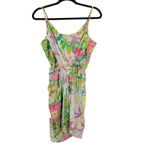 Revolves Yumi Kim Jayne Mini Wrap Dress L White Pink Floral Tie Waist Tropical - Picture 5 of 13